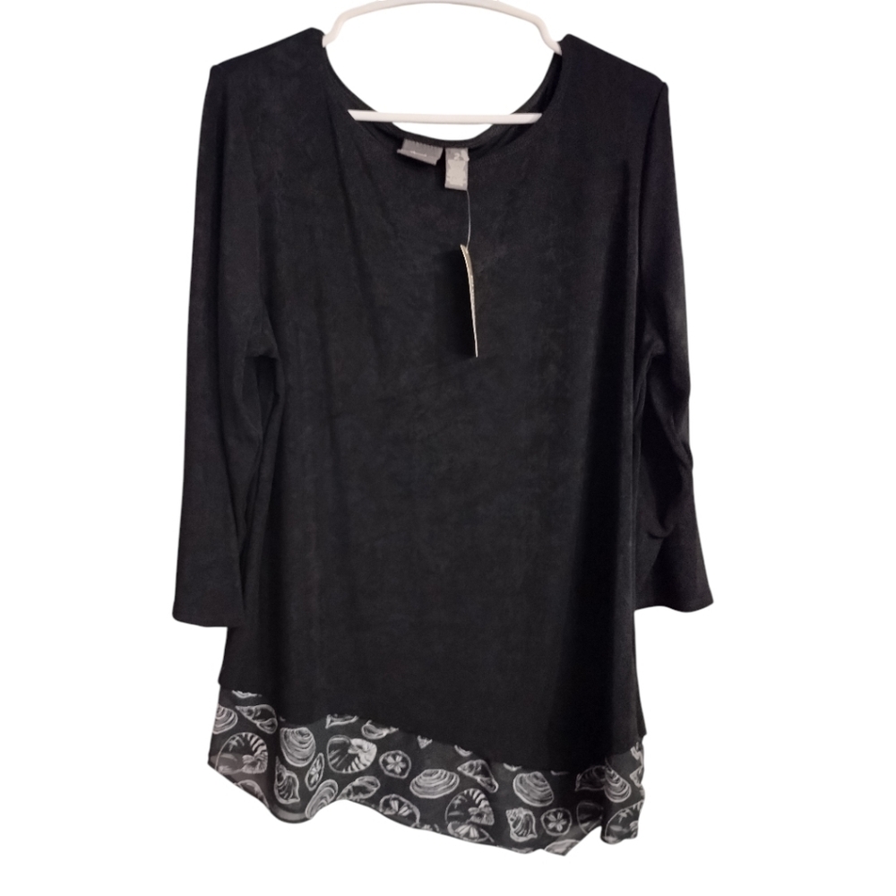 Travelers by Chico's Seashell 3/4 Sleeve Vacation Travel‎ Nautical Blouse L